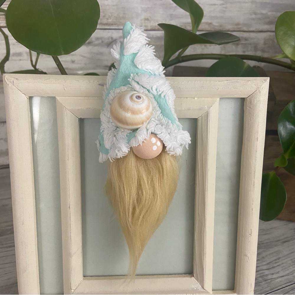 SOLD ❌Vintage Beach Shell Aqua Chenille Silver Plated Spoon Gnome Ornament Faux - Picture 3 of 12